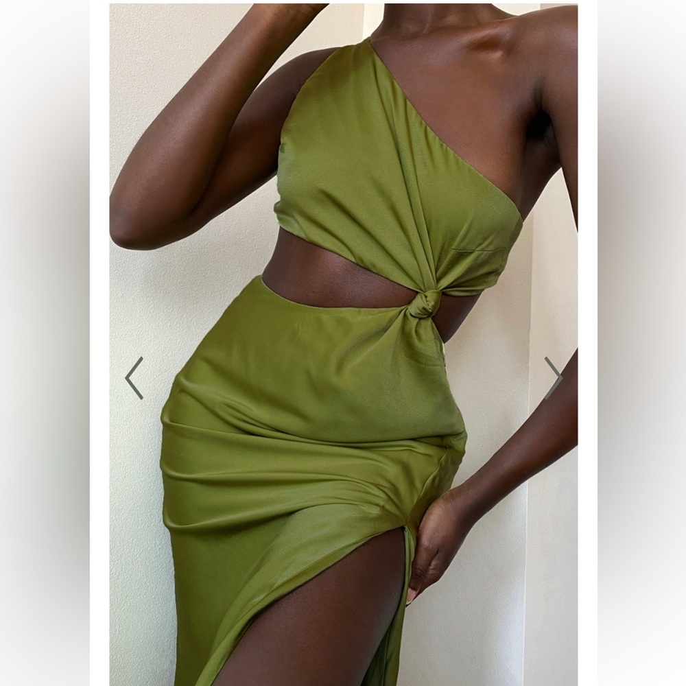 One shoulder dress with side split - Olive
